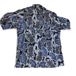 Hana Bay Island Tropics Mens XL Blue Pineapple Rayon Hawaiian Shirt resortwear